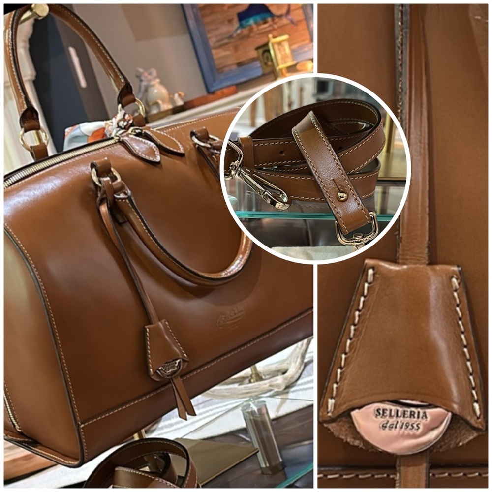 Boldrini Selleria Florentine Vachetta Leather Satchel in Cuoio Brown, EUC
